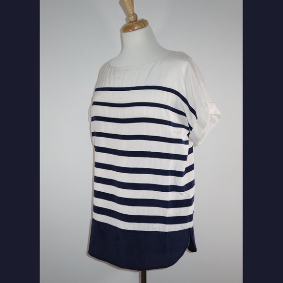 DKNY navy and white stripe silk top - size 8 - Picture 2 of 15